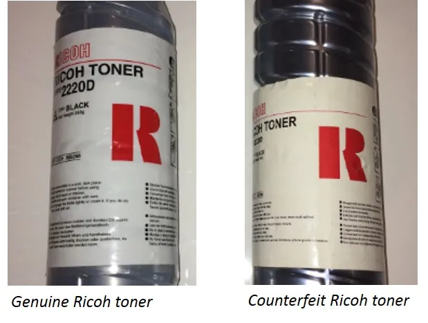 Внешний вид бутылок и этикеток тонера Ricoh